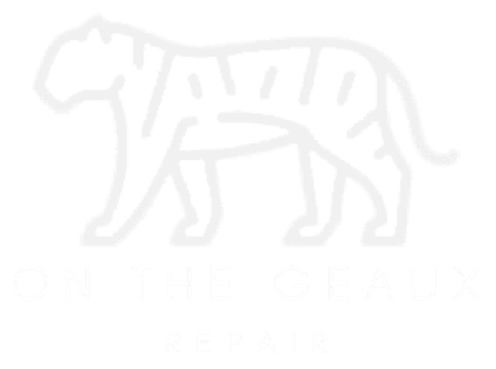 on the geaux repair logo in white